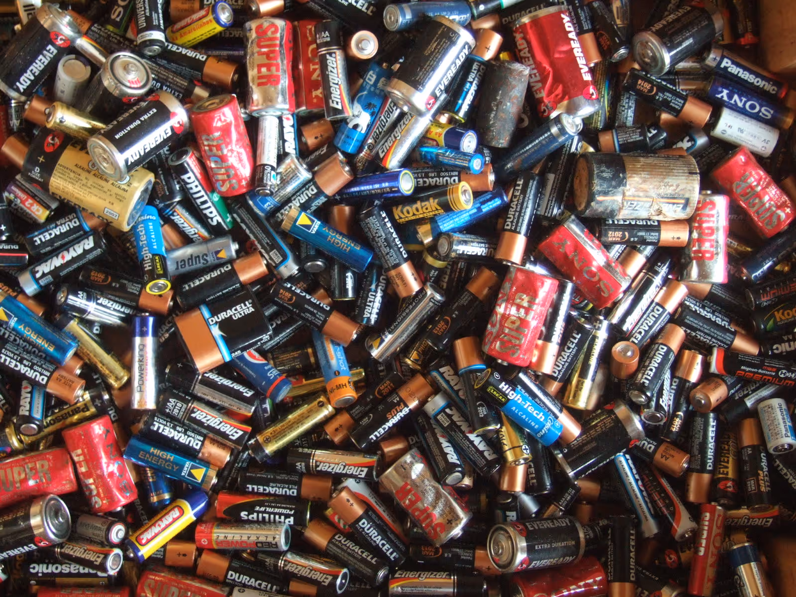 closeup of used batteries