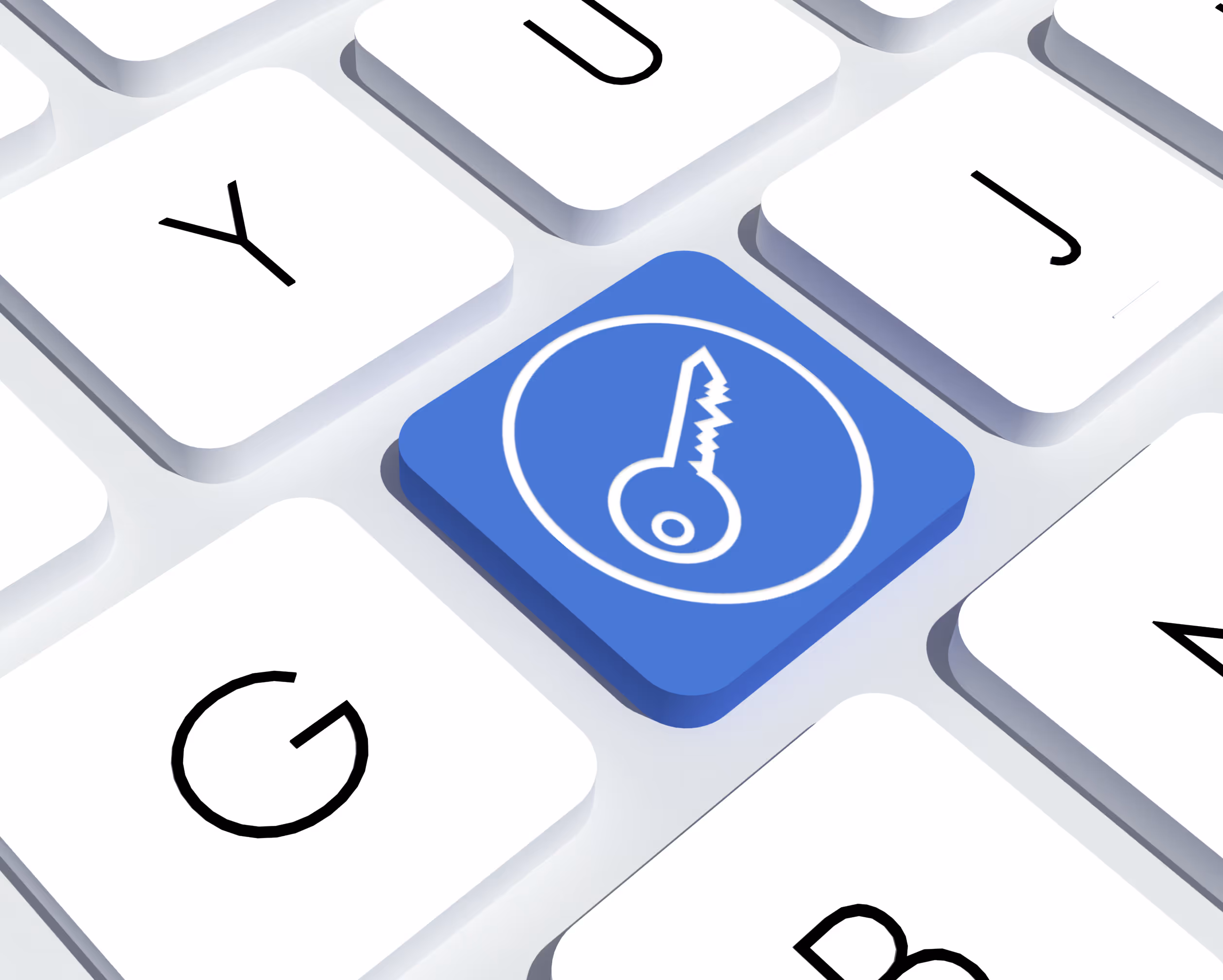 close up of keyboard with blue key