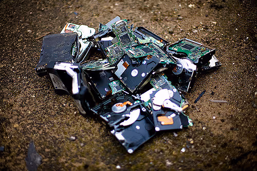 smashed computer motherboard