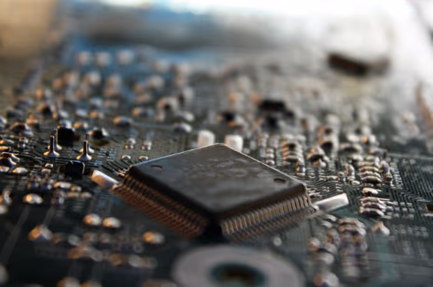 close up of motherboard chip
