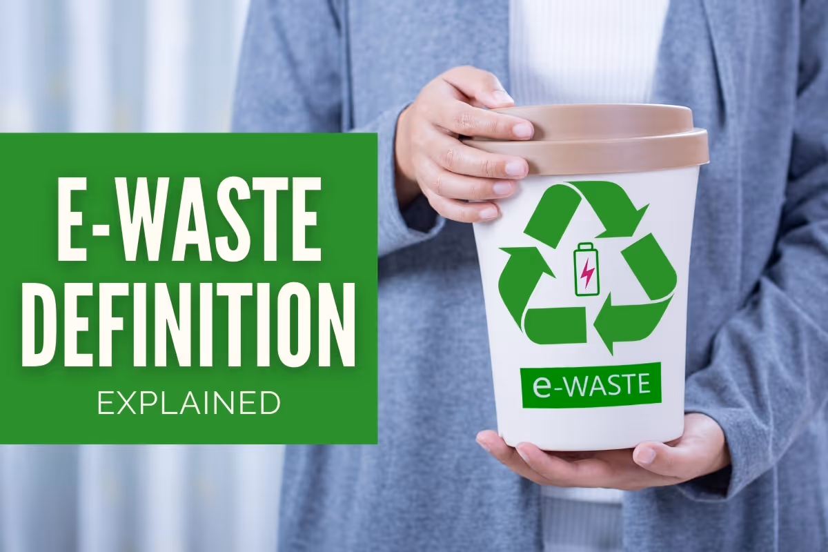 Woman holding a recycle bin for e Waste