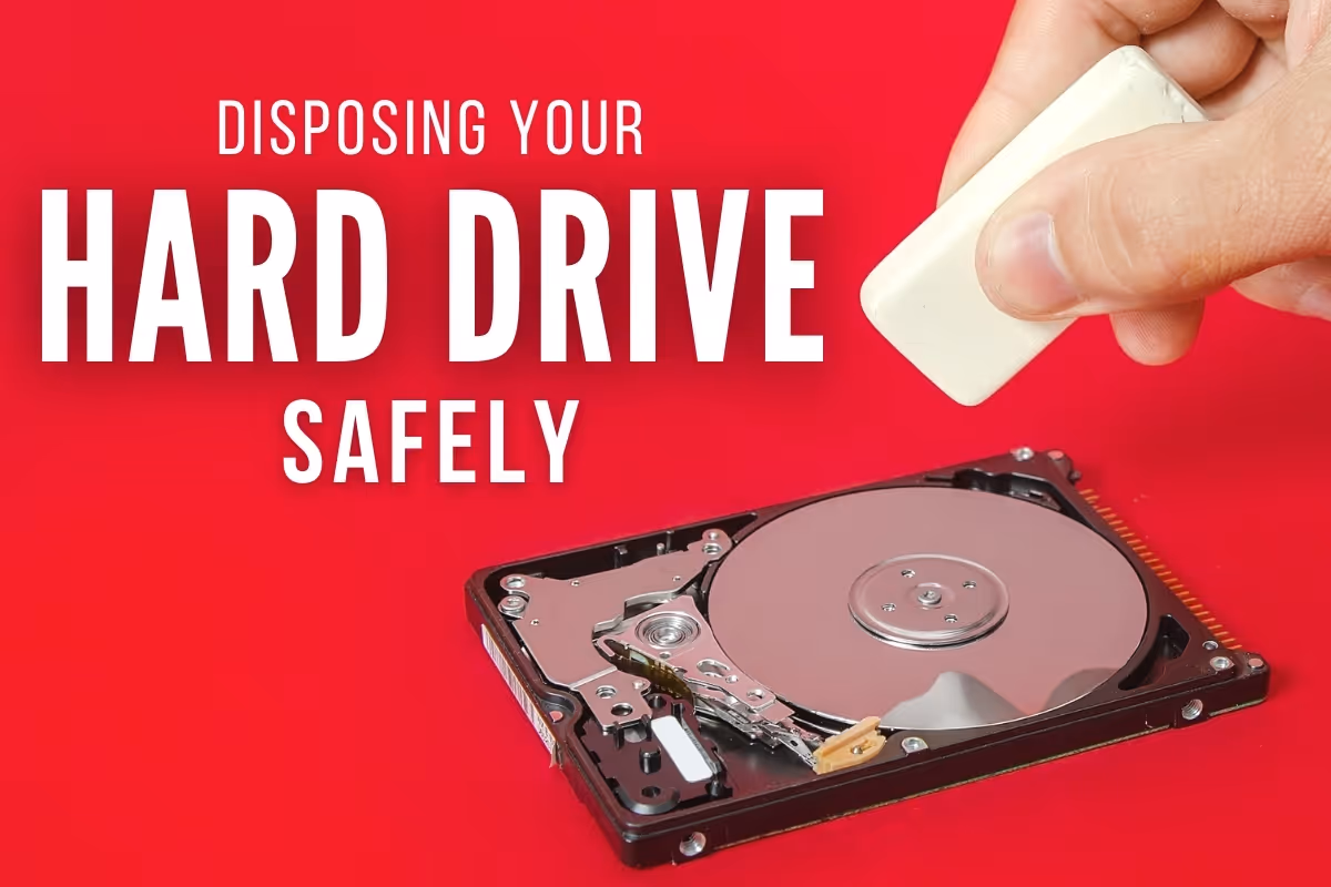 Hard Drive and a hand with an eraser - Disposing your hard drive safely