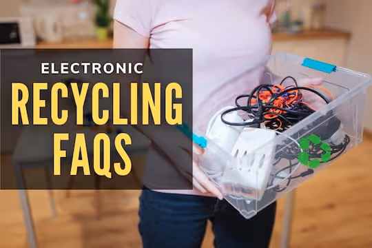 Electronics Recycling FAQs - Man holding a recycling basket with electronics