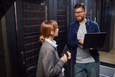 Employee talking to IT