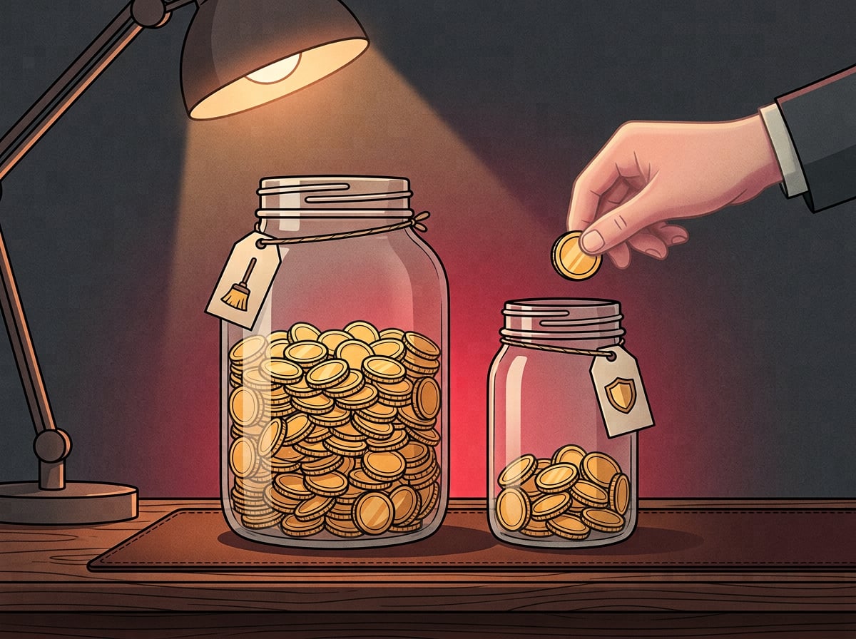 Two glass jars of coins representing a one-time cleanup budget and a smaller ongoing maintenance budget
