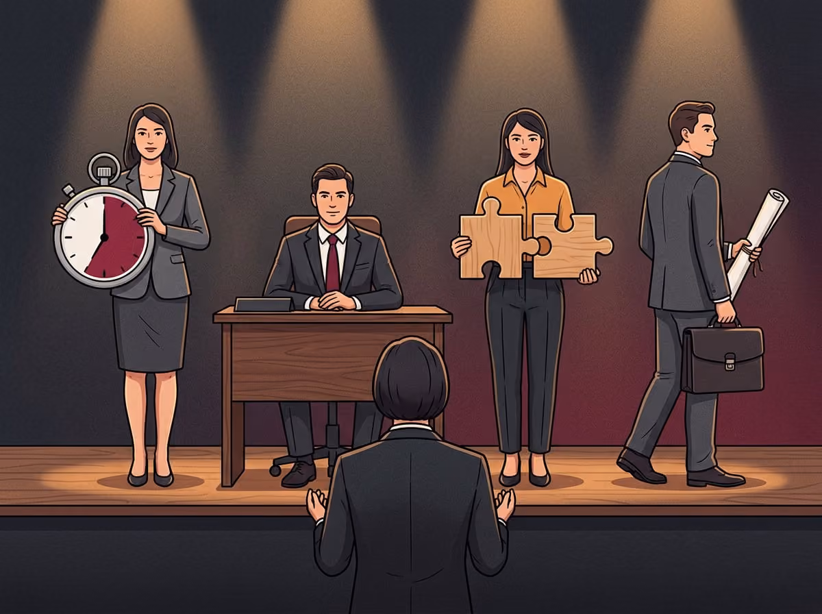 Four professionals on a stage representing a fractional COO, full-time COO, integrator and consultant