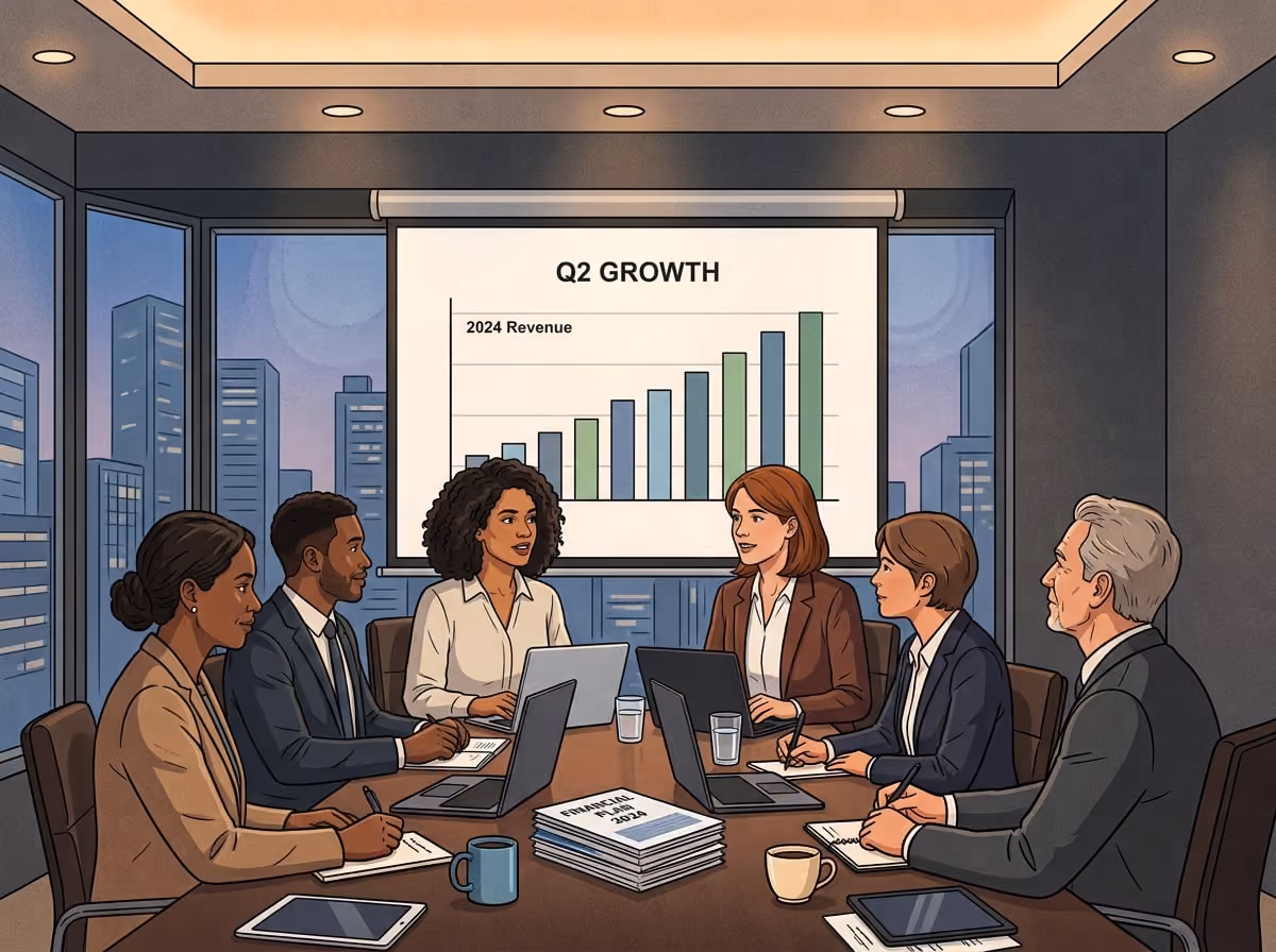 A fractional CFO maps a weekly cash forecast on a whiteboard for a leadership team