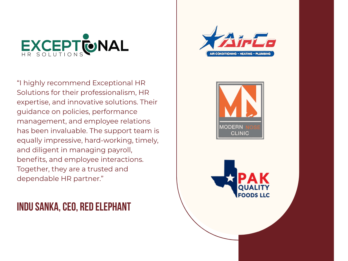 Client testimonial graphic for Exceptional HR Solutions