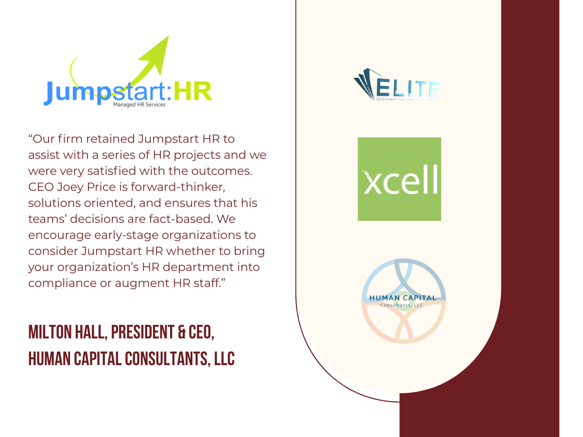 Client testimonial graphic for Jumpstart HR