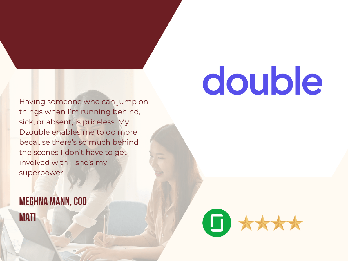 Double highlighted with a client testimonial, company logo, and a five-star Glassdoor rating, shown alongside a collaborative workspace image.