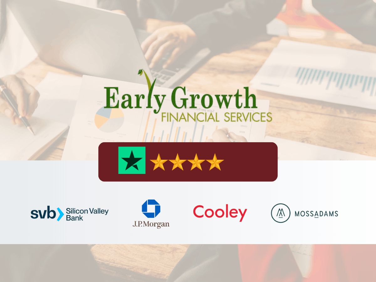 Early Growth Financial Services logo with five-star rating badge and partner logos including SVB, J.P. Morgan, Cooley, and Moss Adams