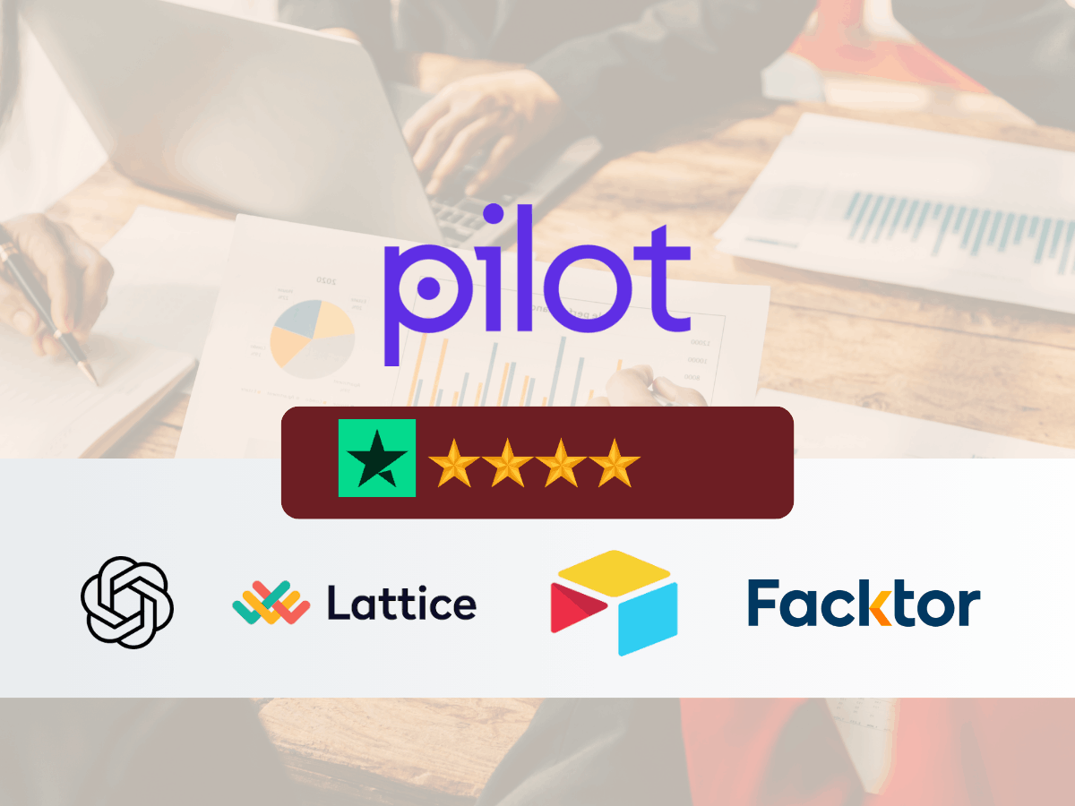 Pilot logo with five-star rating badge and customer logos including OpenAI, Lattice, Airtable, and Facktor