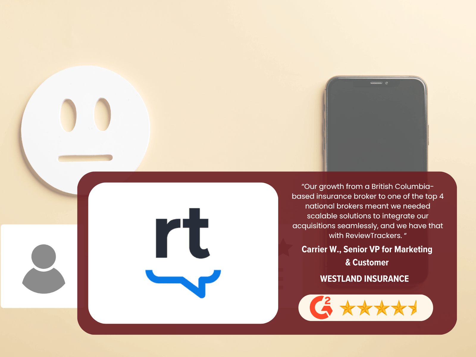 ReviewTrackers platform showing customer review monitoring and reputation management tools with ratings, feedback, and testimonial display