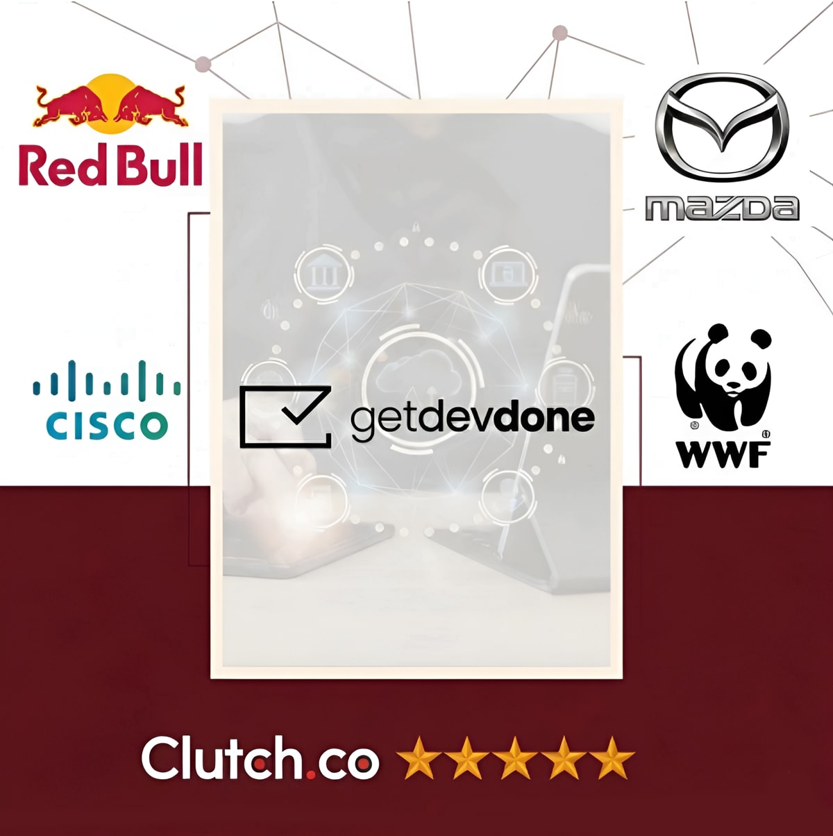 A graphic featuring the word "getdevone" repeated multiple times in a bold, modern font against a simple backdrop.