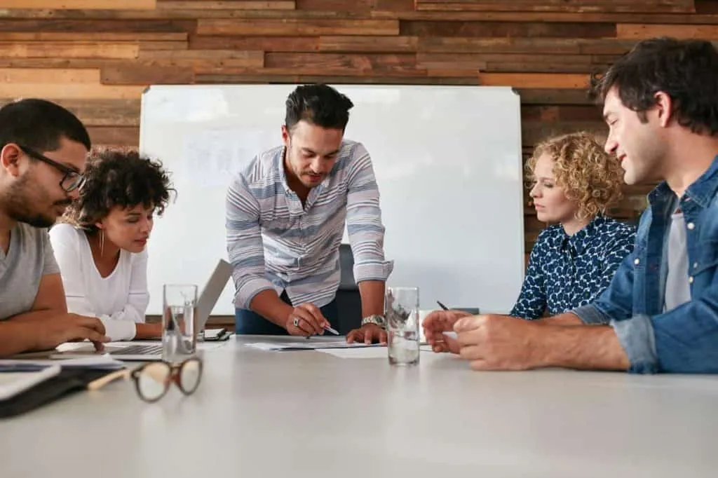 team drawing up a PR plan for an ai-based startup