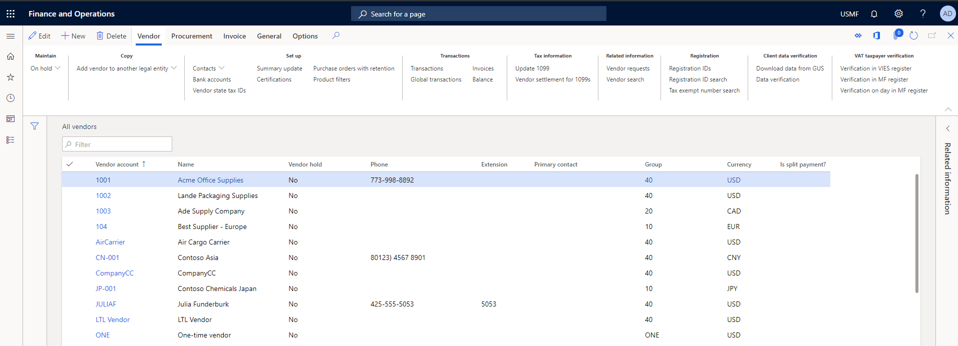 Polish Localisation Pack vendor functionalities