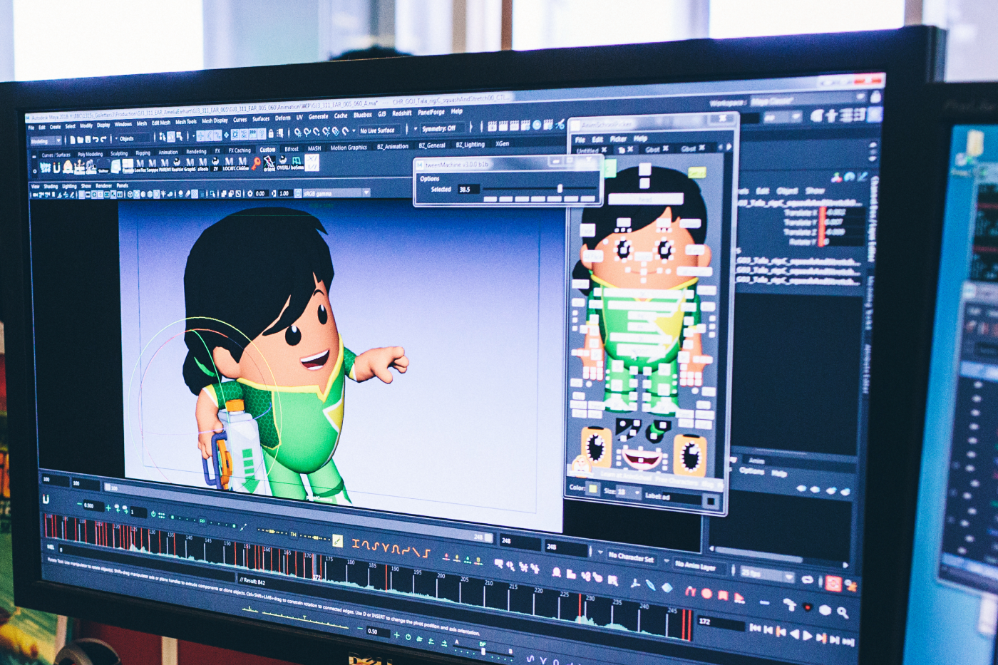 Close up image of work in progress animation on a computer screen