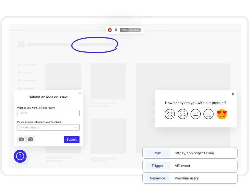 Product feedback widgets with screen capture options