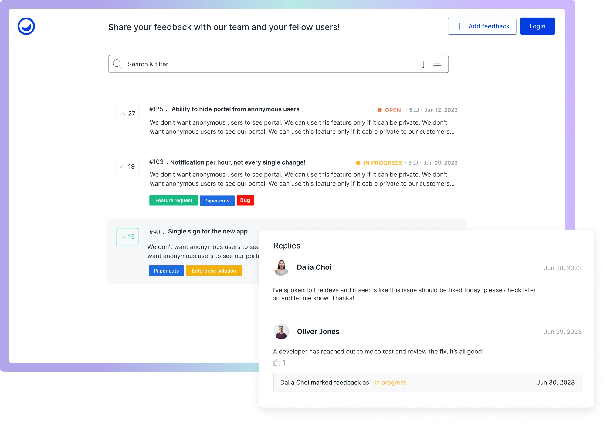 Customer feedback portal