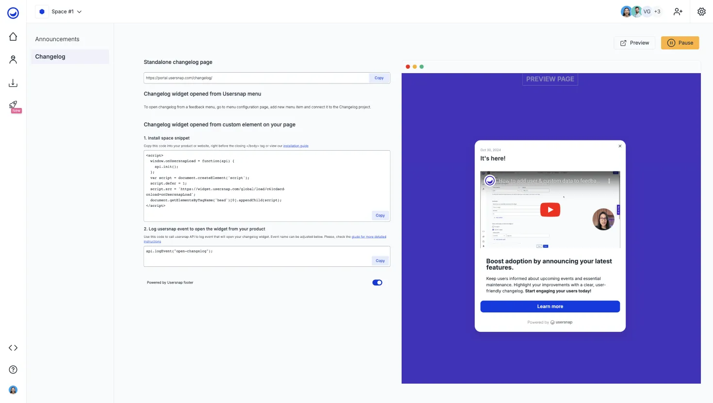 customize changelog widget and button
