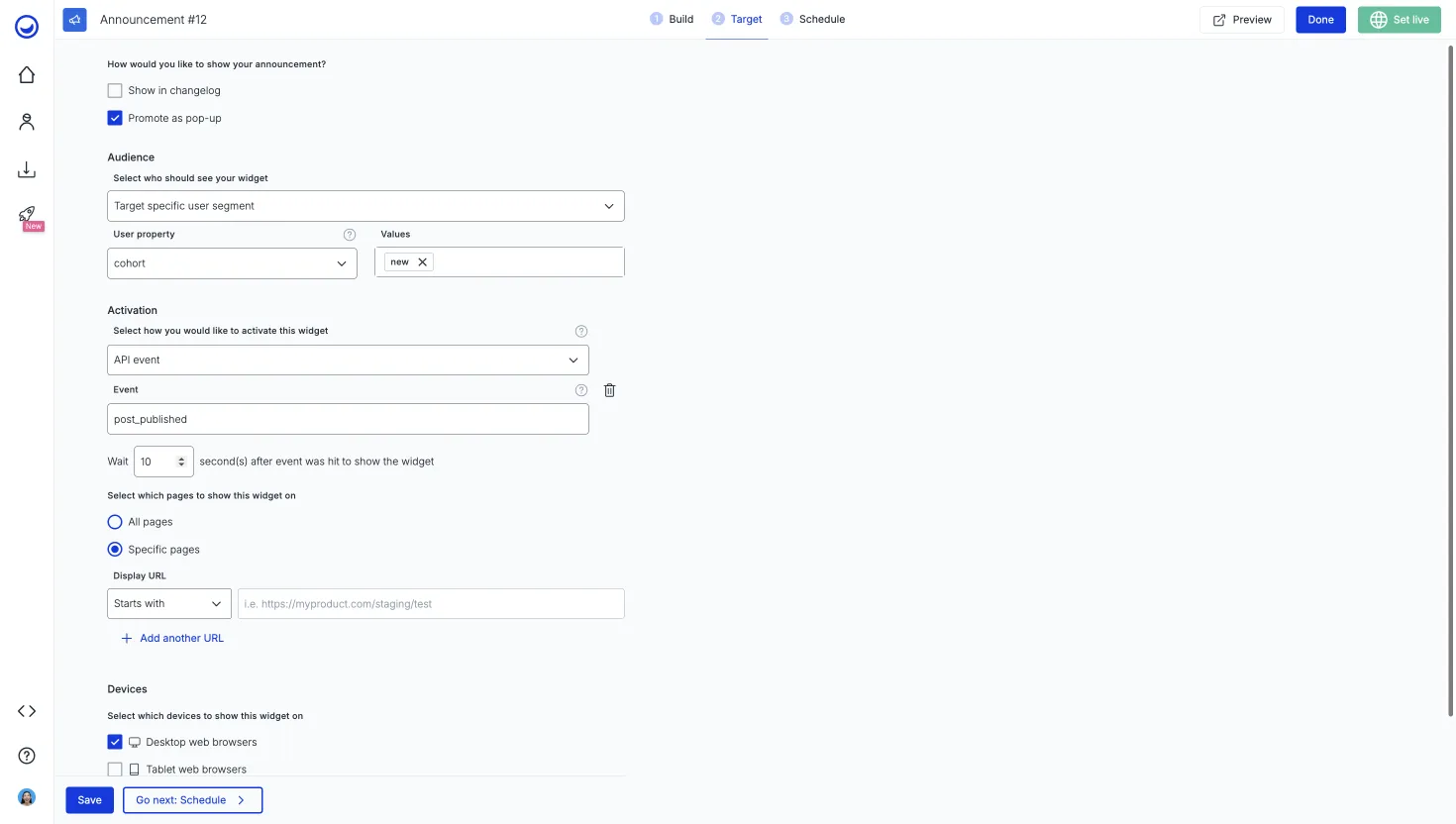 send targeted in-app product news content with Usersnap Announcements