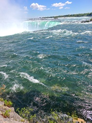 The blue-green Niagara Falls water