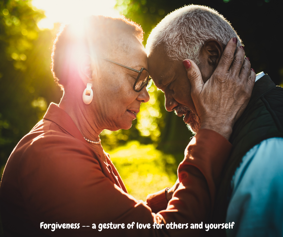 Woman and man facing each other, her hands caressing his head