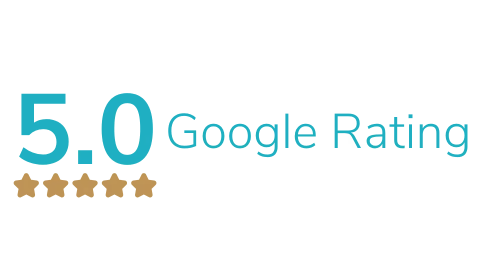 Google rating of 5.0 with five gold stars beneath the number.