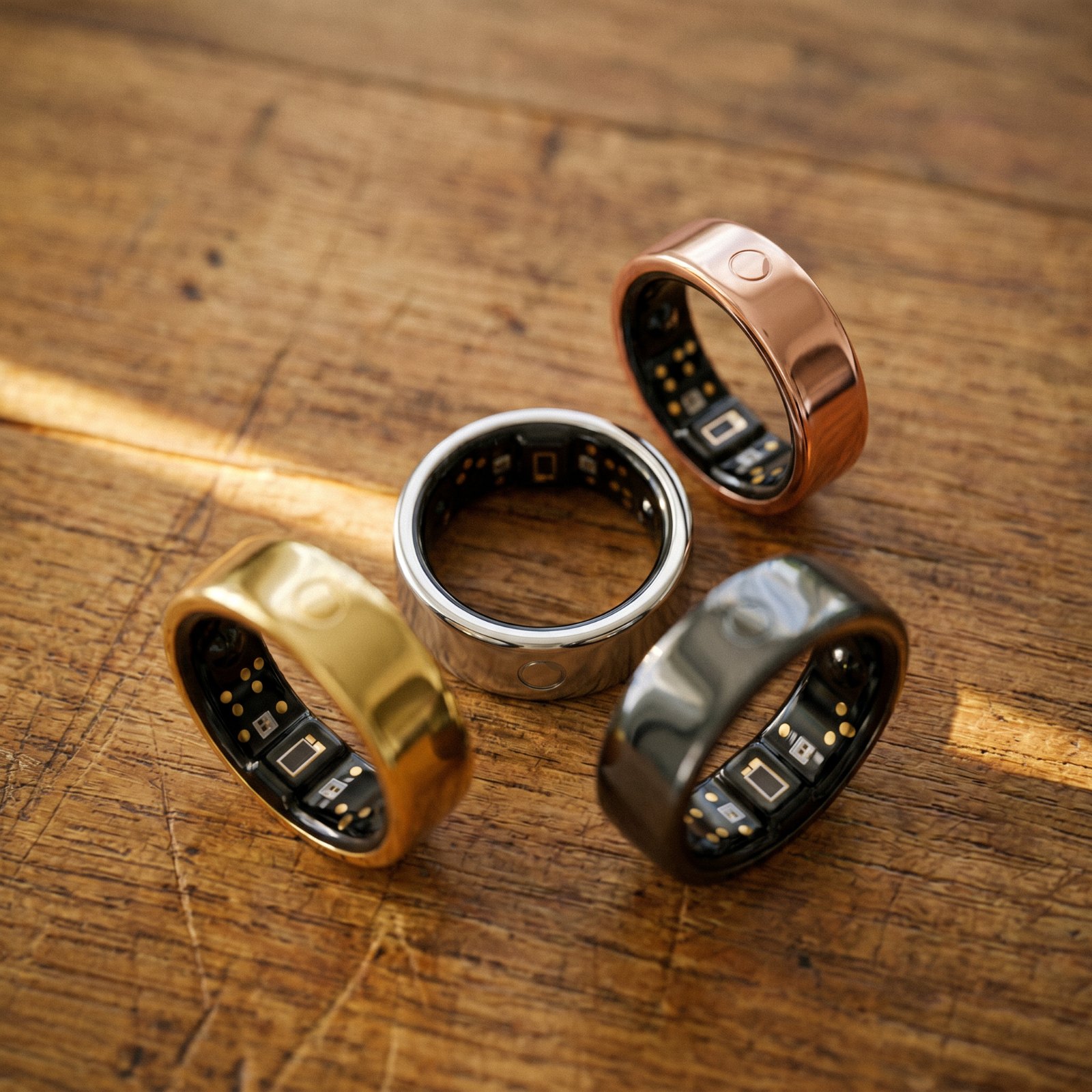 Silver, obsidian, gold, rose gold.