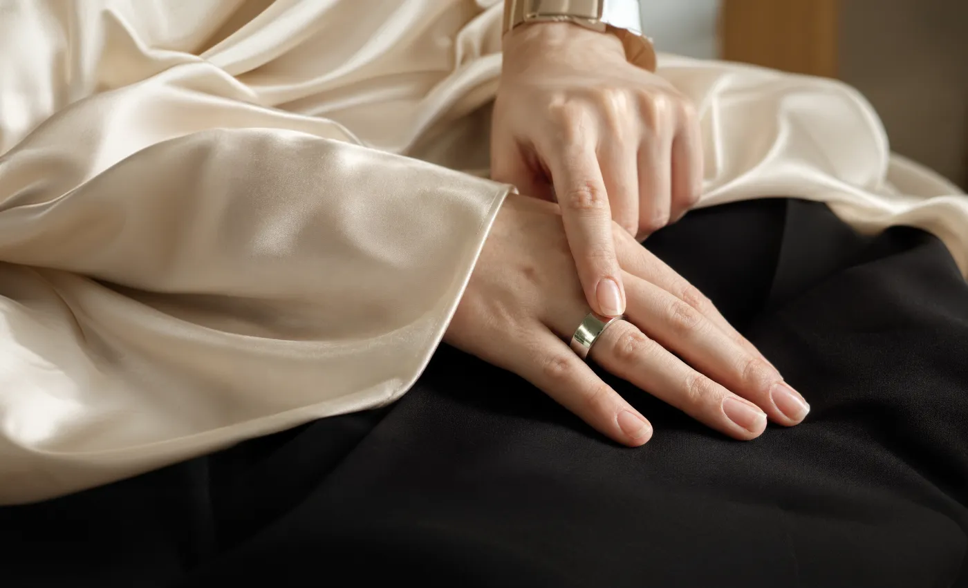 Hand on knee wearing Circular Ring 2