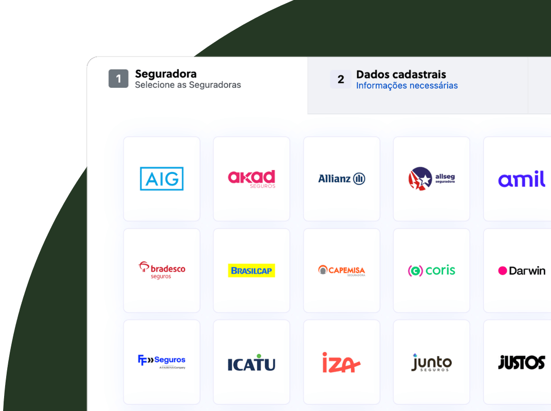 Formulário de cadastro da Baeta com a seleção de seguradoras
