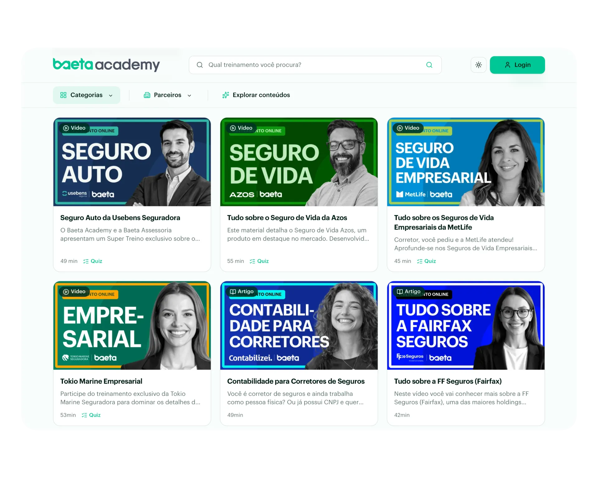 Catálogo de treinamentos da Baeta Academy
