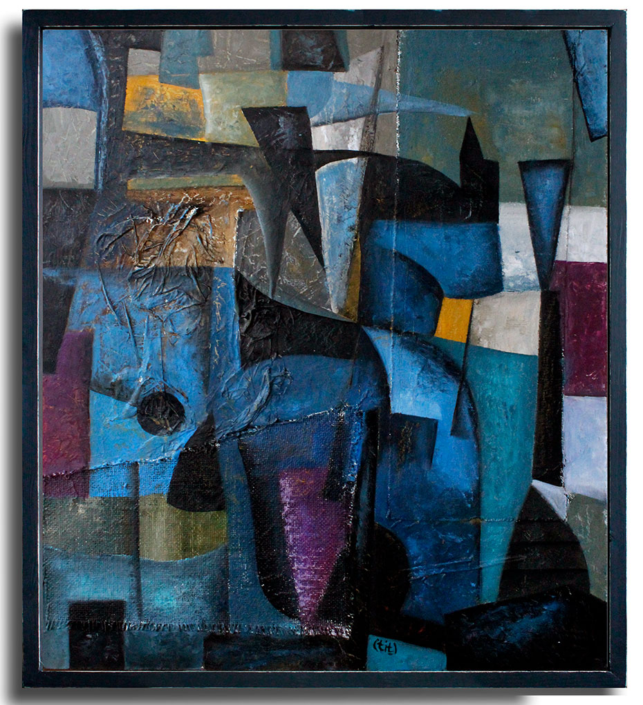 Painting, 70 w x 61 h cm Oil on board using paper and canvas
