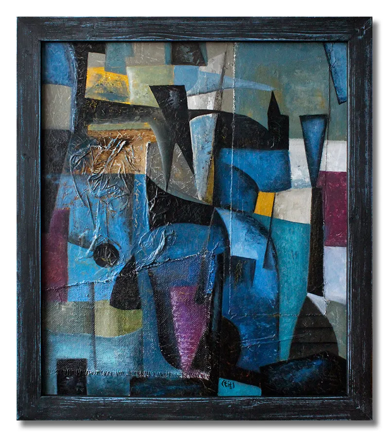 Painting, 70 w x 61 h cm Oil on board using paper and canvas
