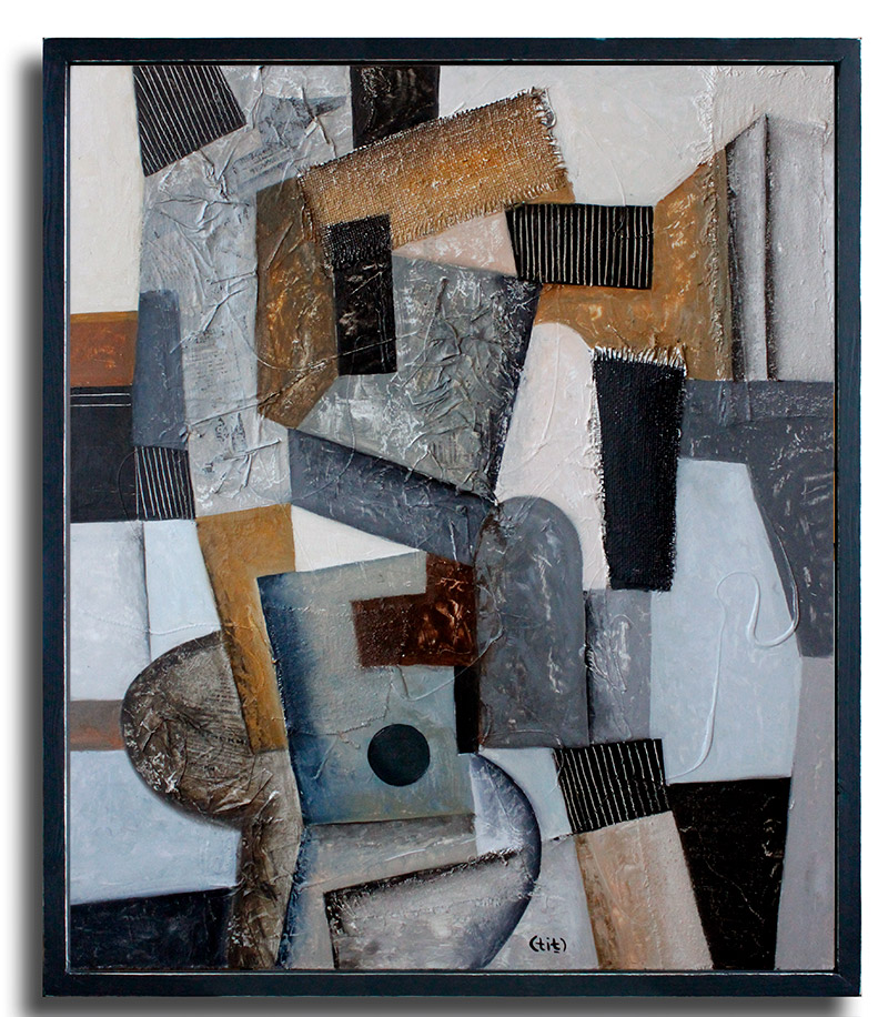 Painting, 72 w x 61 h cm Oil on board using paper and canvas
