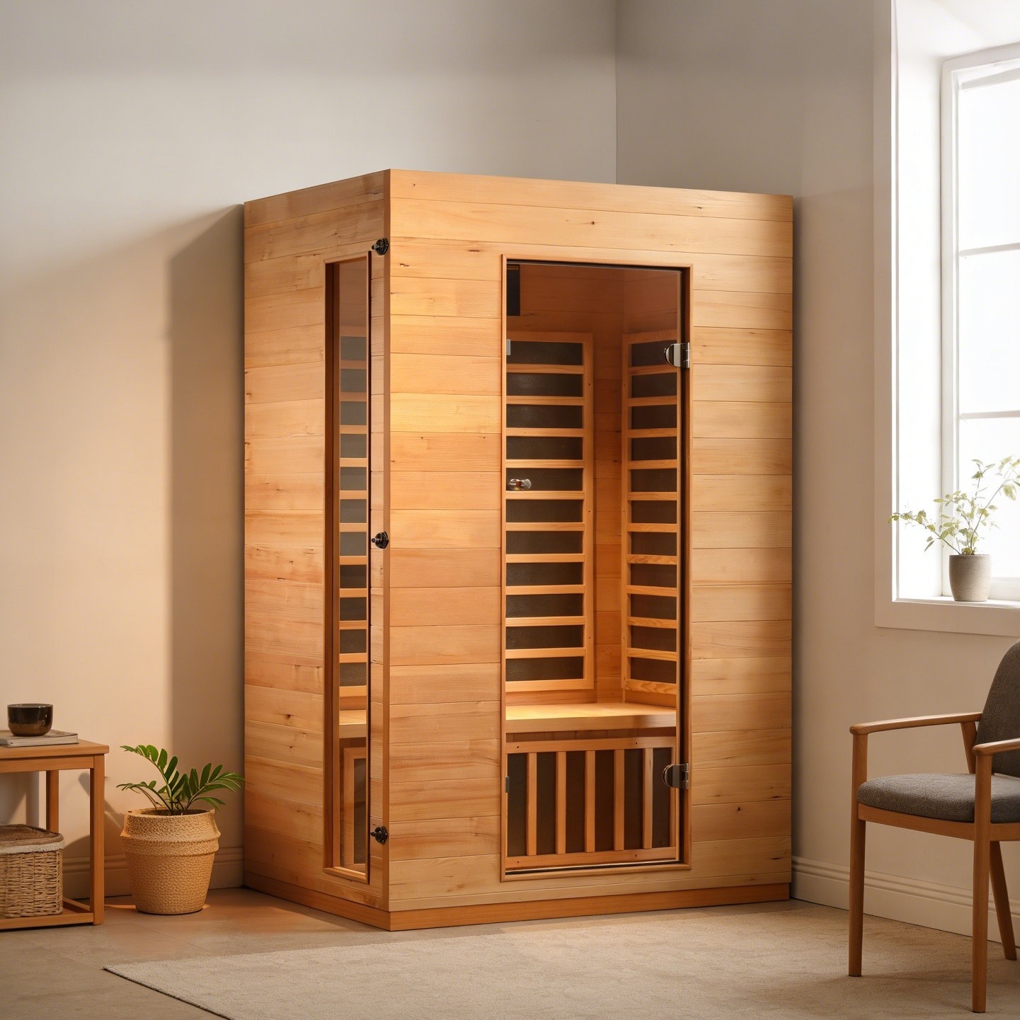 royal saunas hongyuan Hongyuan 2-Person Indoor low EMF FAR Infrared Sauna in Hemlock & Reviews | Wayfair