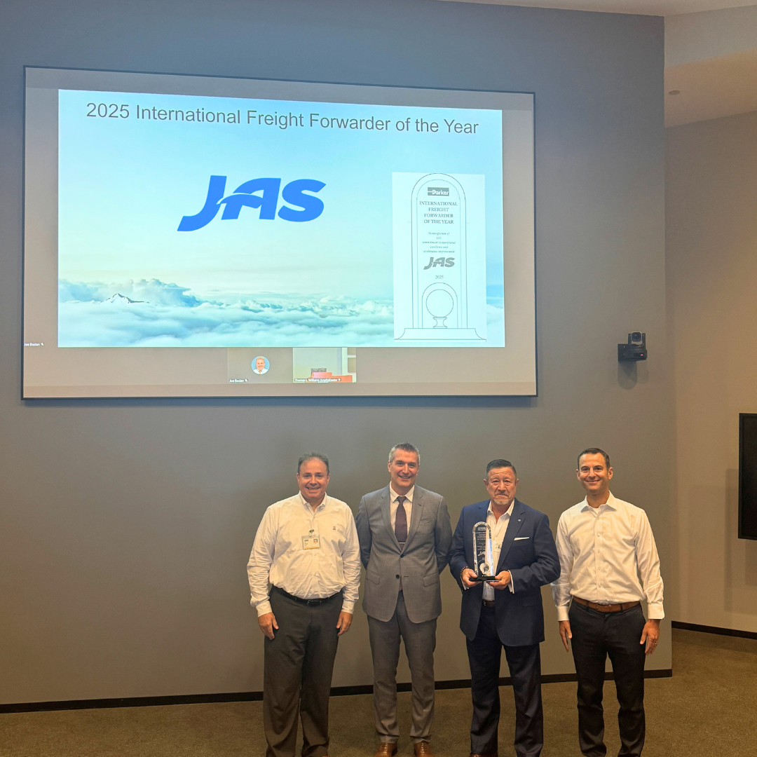 Parker Hannifin has recognized JAS with its International Freight Forwarder of the Year award for 2025