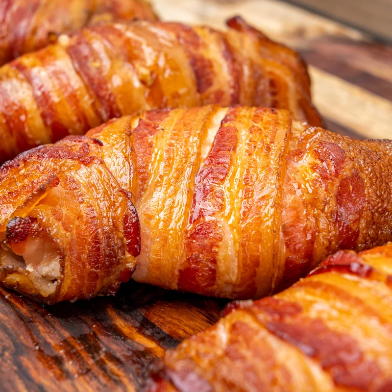 Close-up food photo of bacon-wrapped pastries