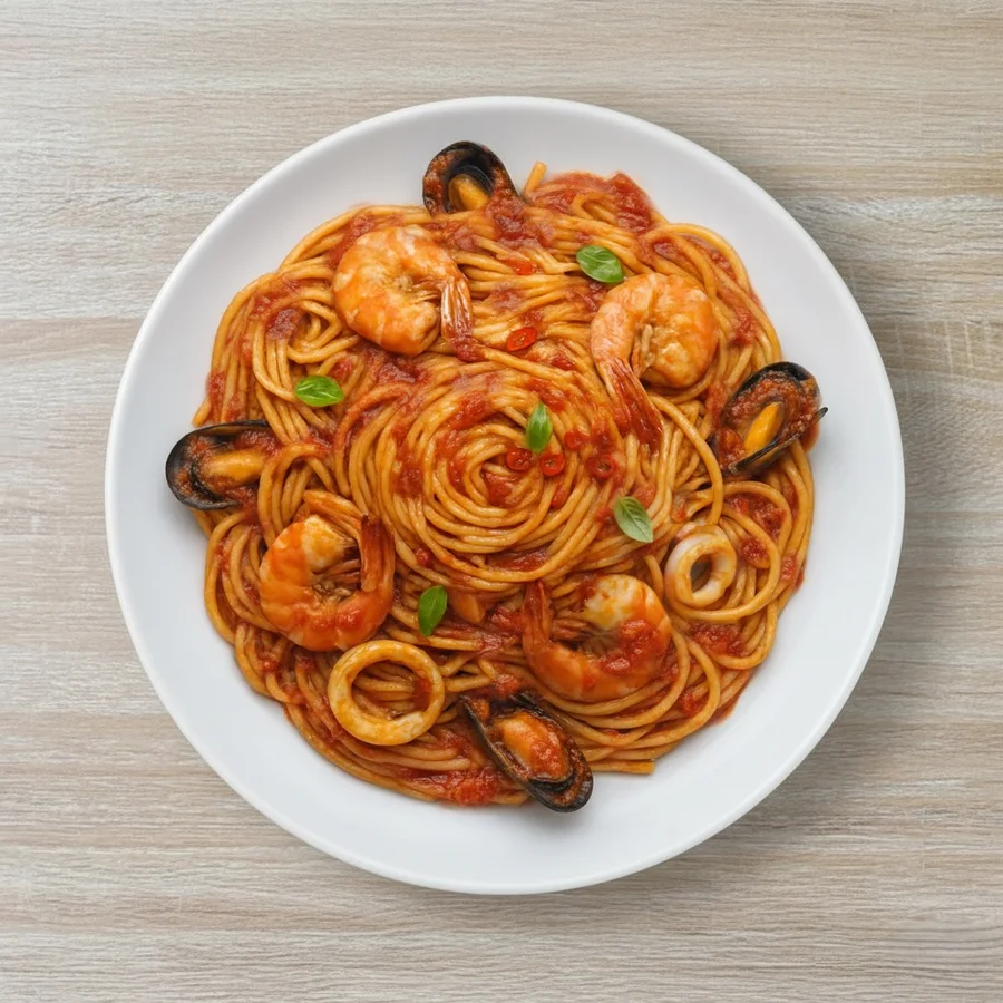 Seafood spaghetti, generated by Magic Menus