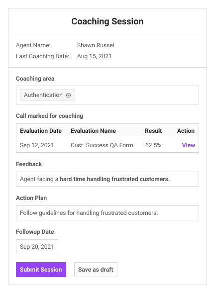 Example screenshot of an agent evaluation form.