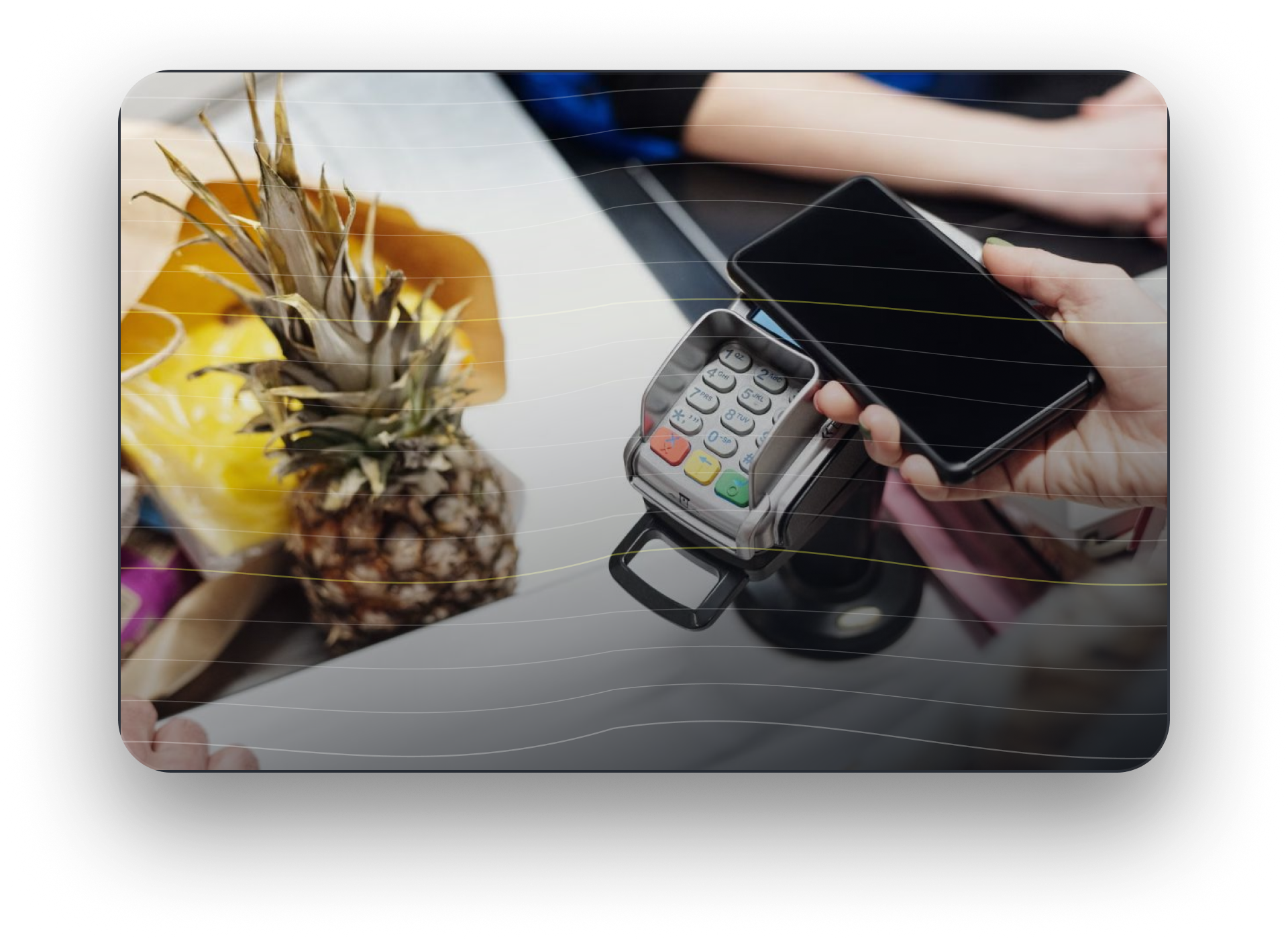 Customer making a contactless mobile payment at a store outside typical bank branch hours