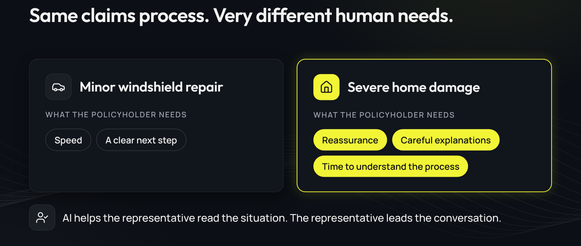 Same claims process. Very different human needs.