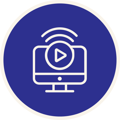 A navy circle with a wifi icon