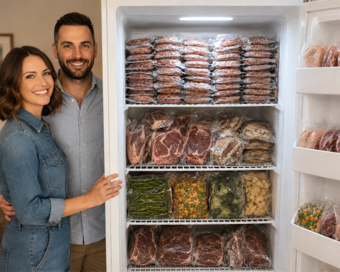 Passanante's customers in front of their stocked freezr