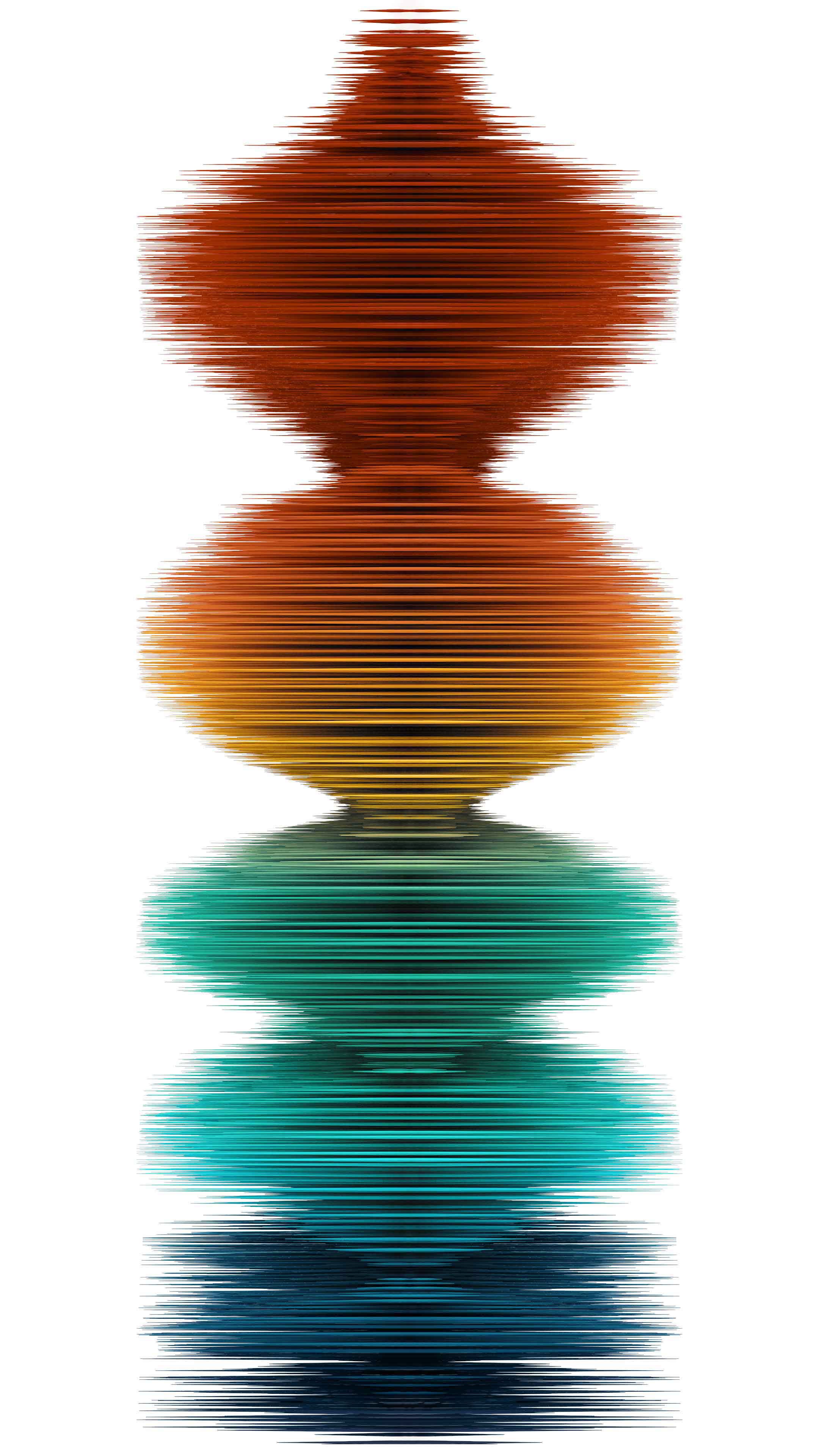 Abstract render of various geometry shapes in a corridor of illuminating light.