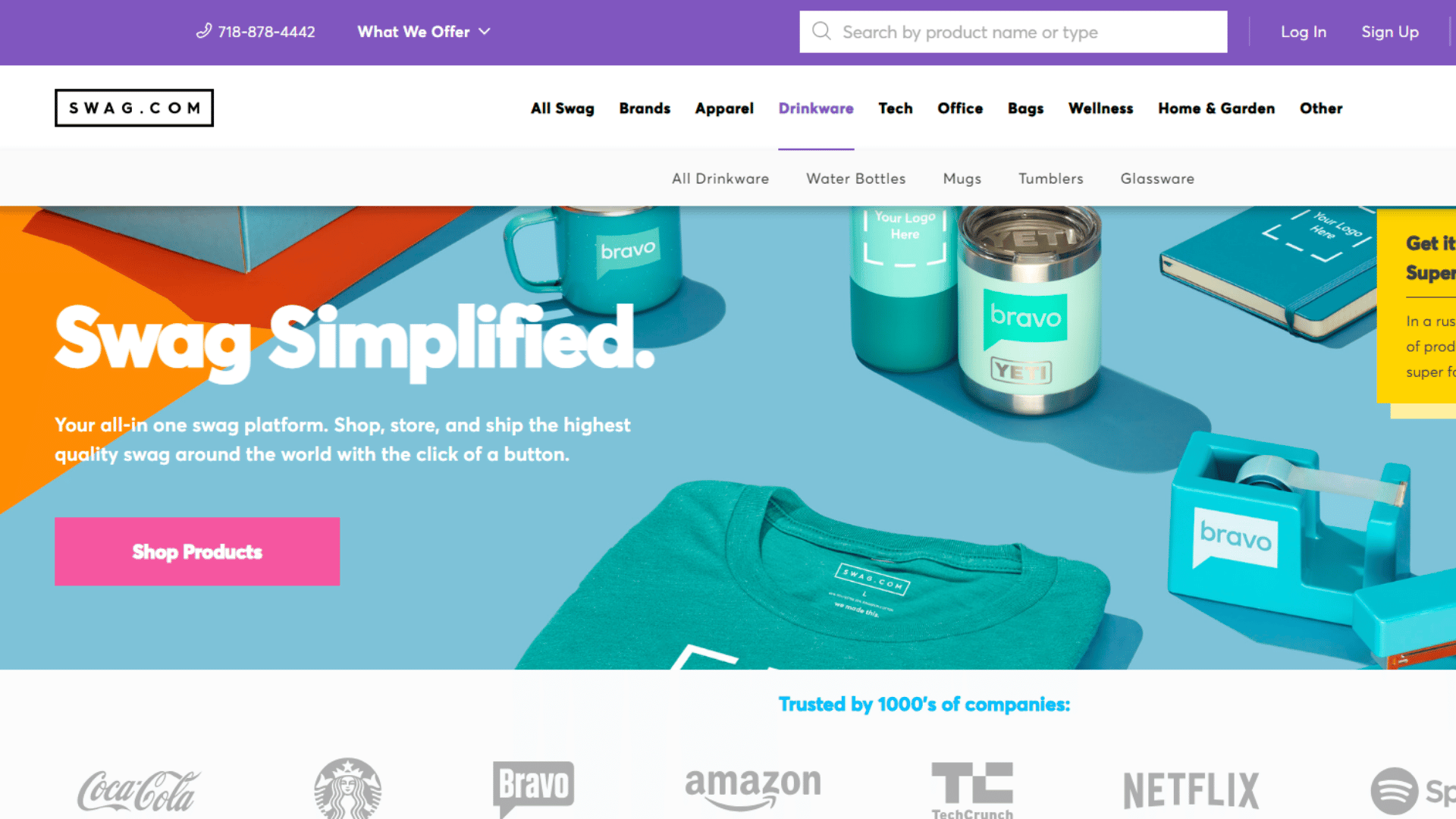 Swag.com homepage
