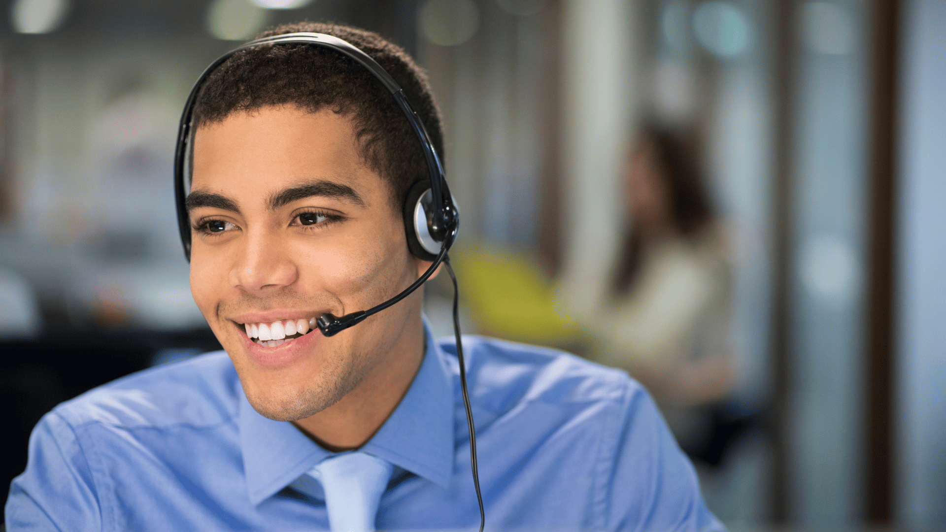 Sales rep with a headset on