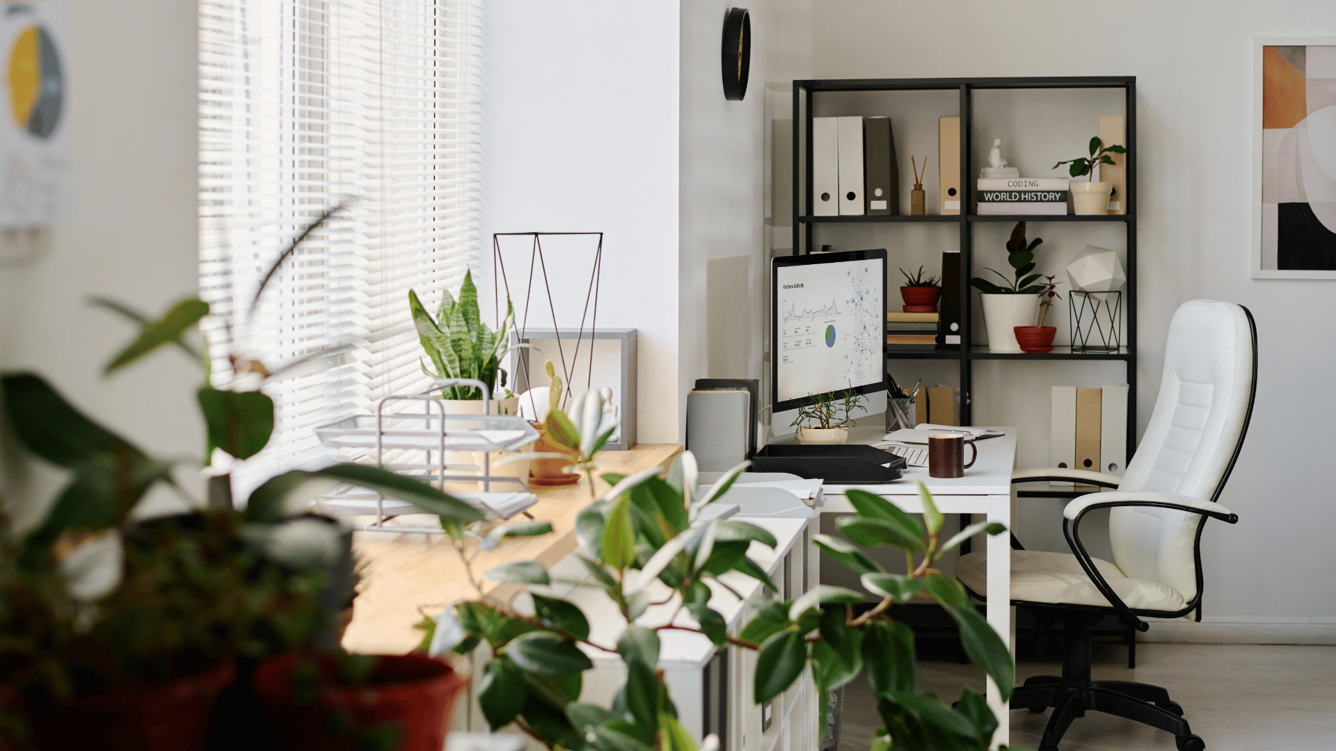 Modern home office with houseplants