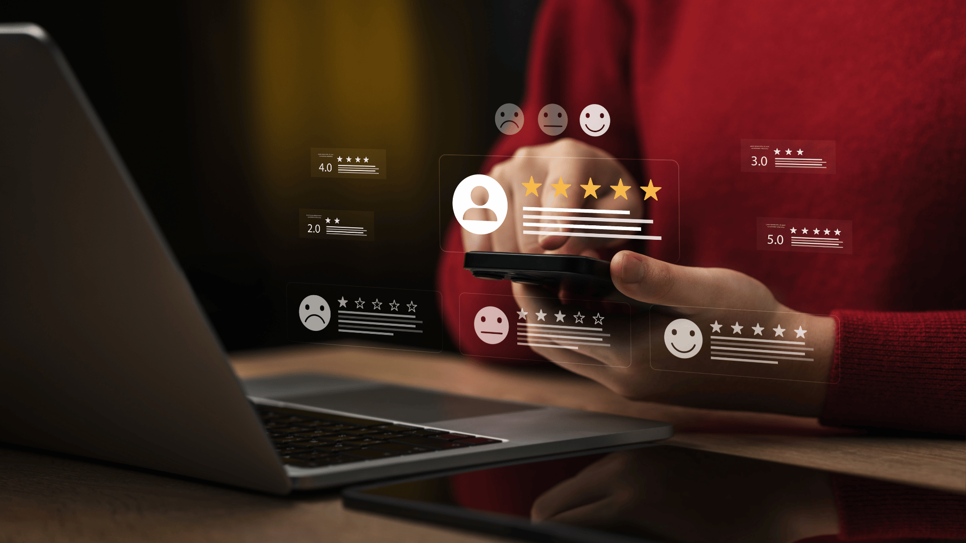 Person giving online reviews on their cell phone