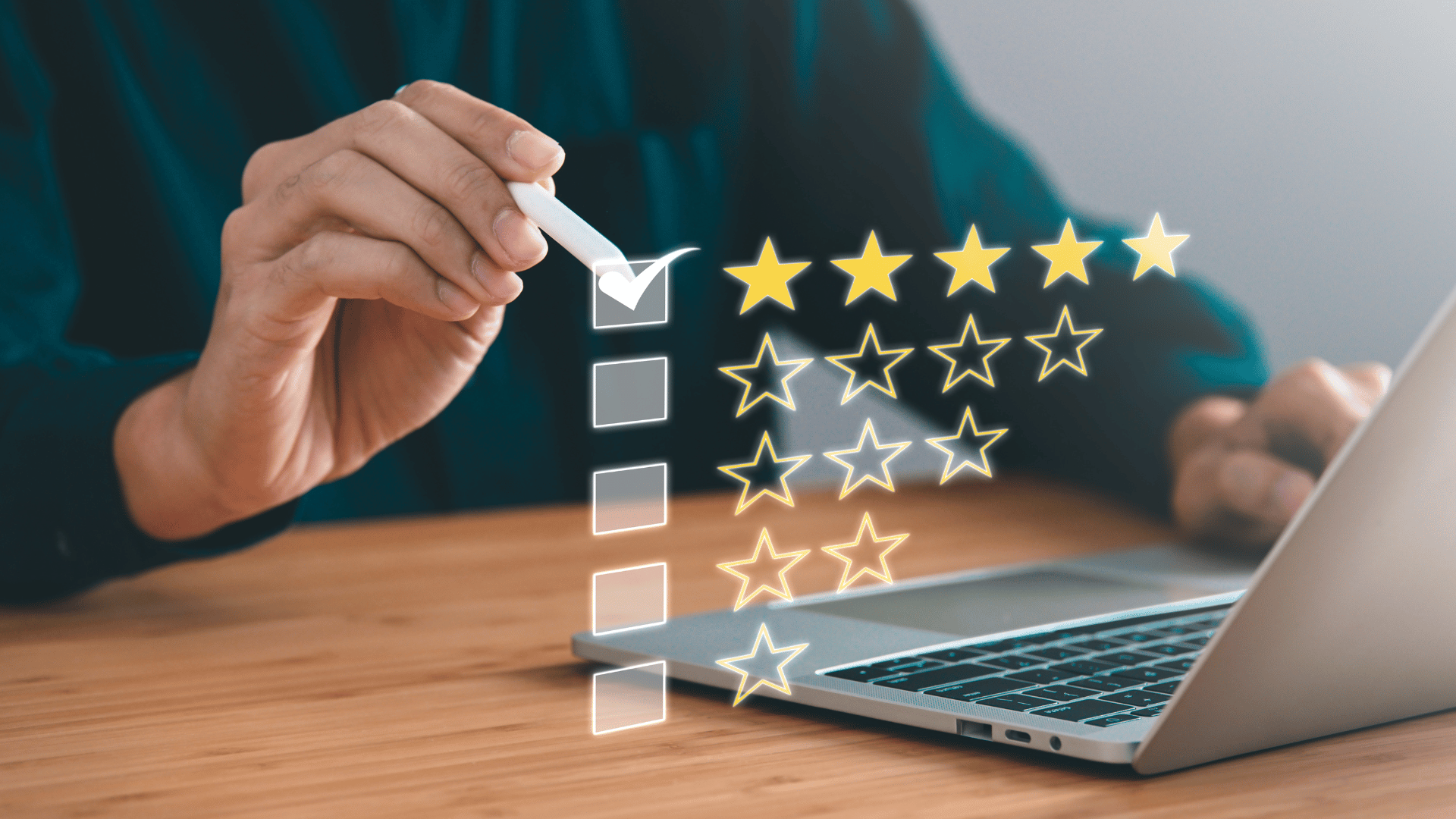 Customer giving reviews on their laptop